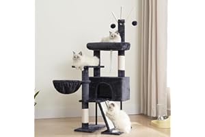 Gitelsnour Cat Tree for Indoor Cats, Cat Tower with Scratching Post for Small Cats and Kittens, Cat House with Removable Top Platform and Fluffy Balls, Hanging Cat Basket, Smoky Gray GCT006SG