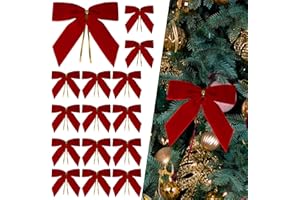 Sggvecsy 24 Pcs Christmas Bow Christmas Wreath Bows Velvet Ribbon Bows Xmas Tree Ornaments Gift Wrapping Xmas Decoration Handmade Crafts Gifts for Home Indoor Holiday Party (Red)