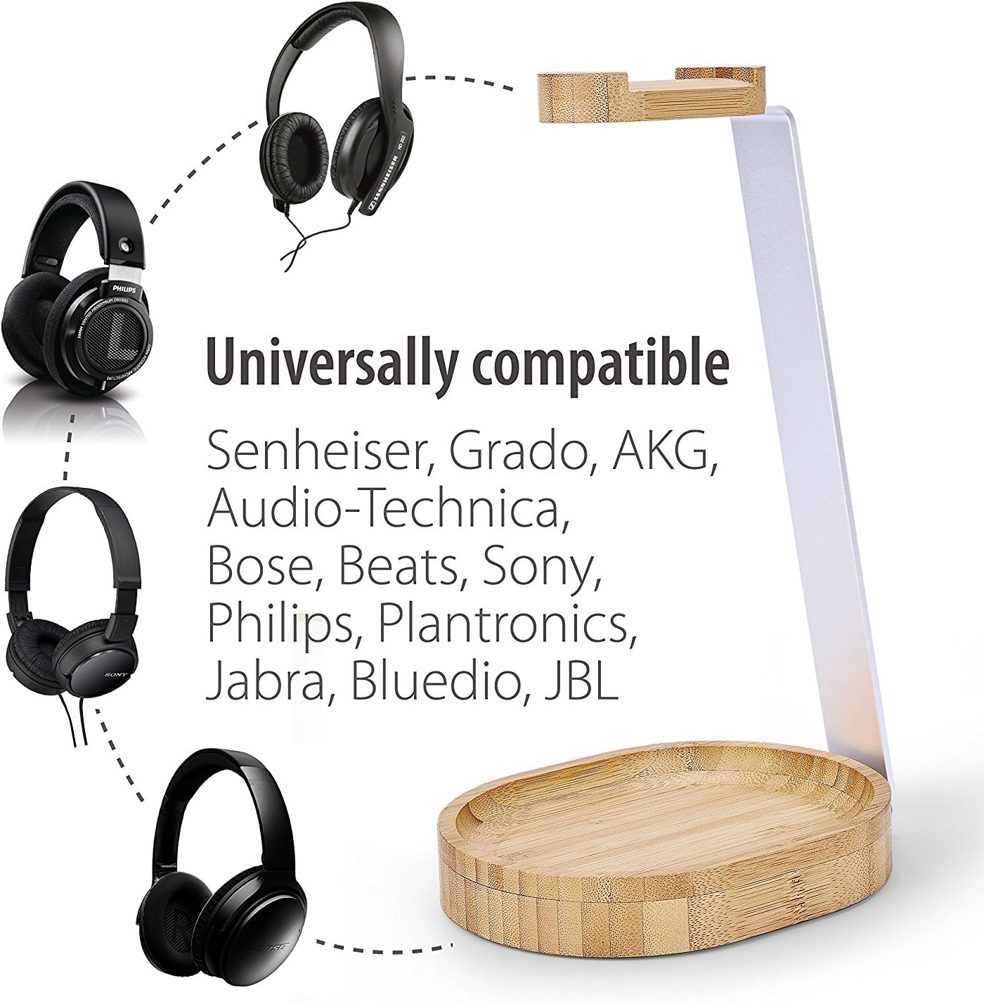 Avantree Universal Wooden & Aluminum Headphone Stand Hanger with Cable Holder - Image 5