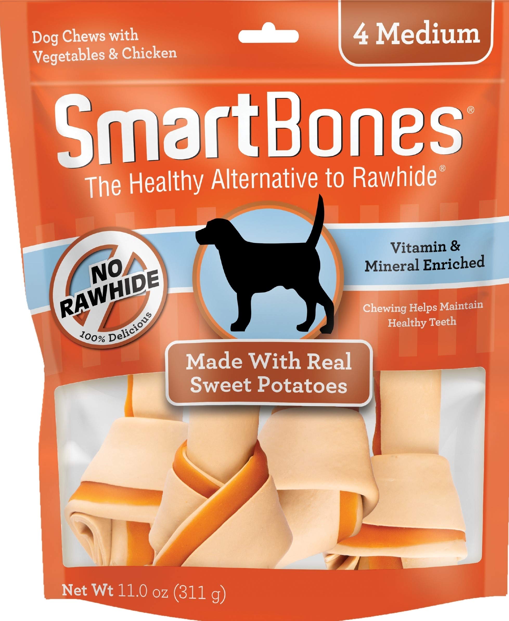 SmartBones Medium Chews With Real Sweet Potato 4 Count, Rawhide- Free Chews For Dogs