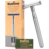 Bambaw Double Edge Safety Razor for Men &amp; Women, Metal Razor with 5 Double Edge Safety Razor Blades, Eco-Friendly Razor &ndash; Silver