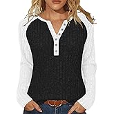 JomeDesign Womens Sweaters V Neck Long Sleeve Shirts Color Block Loose Casual Fall Tops 2025 Trendy Outfits S-2XL