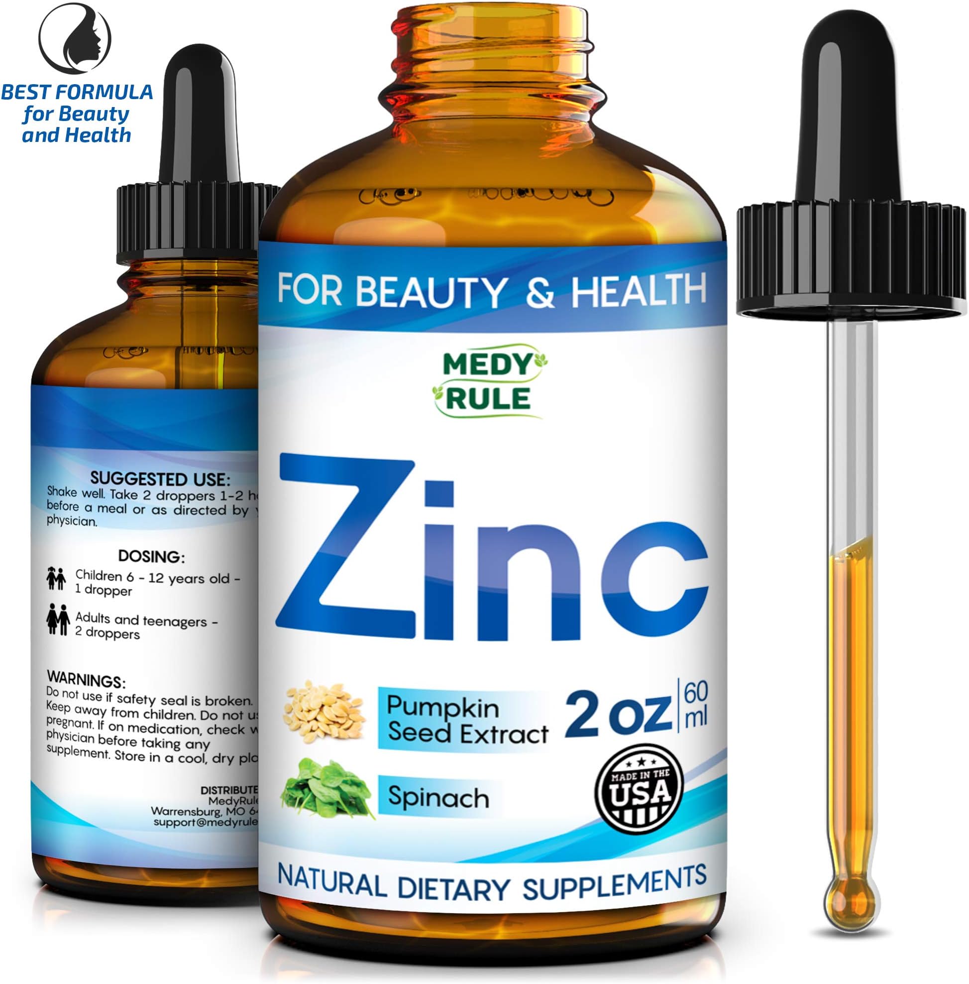 Liquid Zinc - Micro Element and Vitamin Supplement - Ionic Zinc Drops - Boosts The Immune Response - Ionic Support for Men and Women - Full-time Energy - Natural Mineral Support Against Acne (2 Oz)