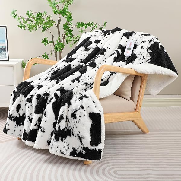 TIMICALDA COW PRINT ELECTRIC BLANKET – SOFT KNITTED...