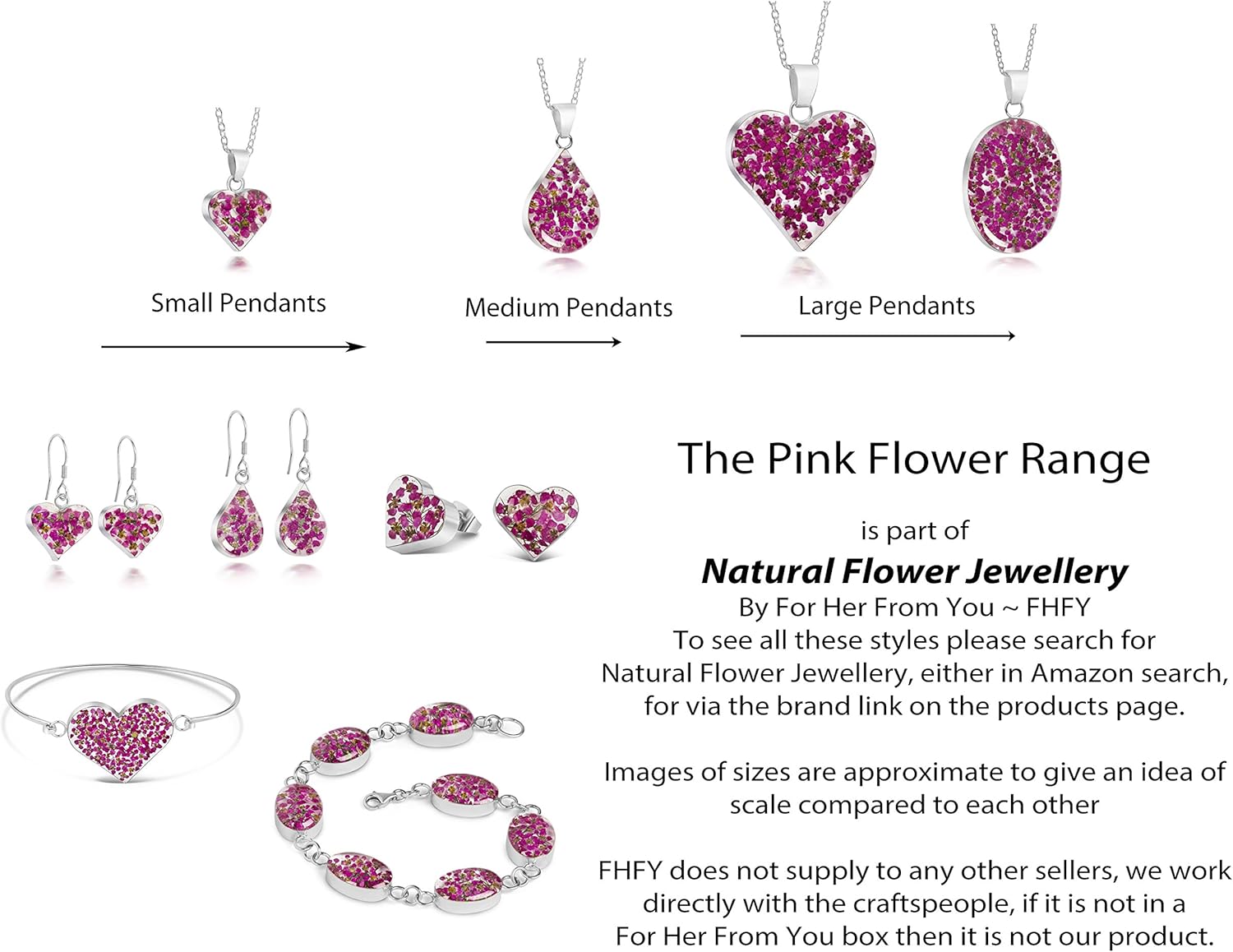 Natural Flower Jewellery Sterling Silver Small Heart Pendant Made With Real wild Pink Flowers … - Image 4
