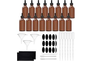 TIDY NICHES Amber Glass Tincture Bottles Includes Droppers - For Essential Oils, Perfumes and Liquid Storage - Includes Funnels, Labels, Pipettes and Microfiber Cloth - 4.05 fl oz / 120 ml, 16 pack