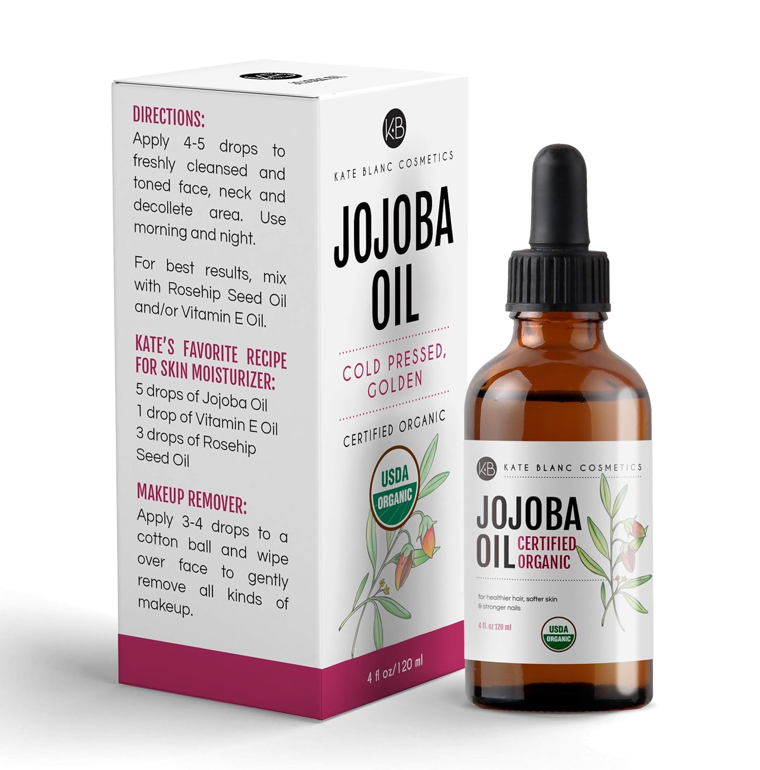 Jojoba Oil, USDA Certified Organic, 100% Pure, Cold Pressed, Unrefined. Revitalizes Hair & Gives Skin a Radiant Youthful Look. Effective Treatment for Face, Lips, Cuticles, Stretch Marks. (4 oz): Beauty