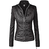 Lock and Love Slim Fit Stylish Vegan Leather Moto Jacket for Women - PU Biker Motorcycle Coat