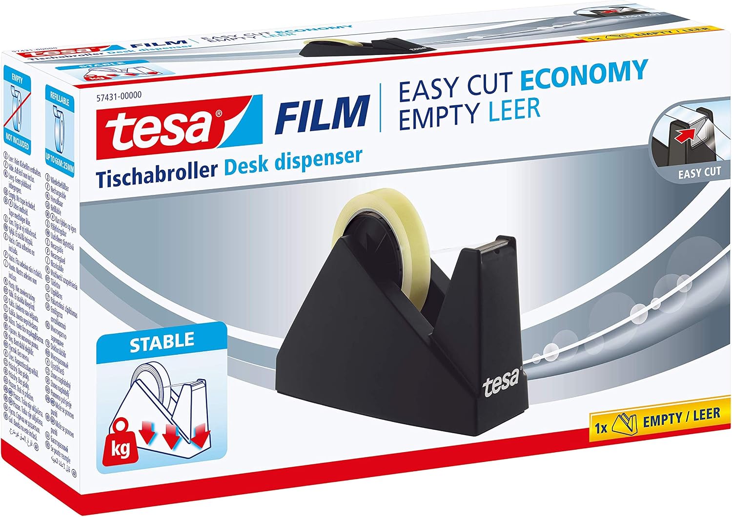 tesa Easy Cut Economy Table Top Tape Dispenser, Office Dispenser Large Adhesive Rolls, Anti-Slip Technology - Image 3