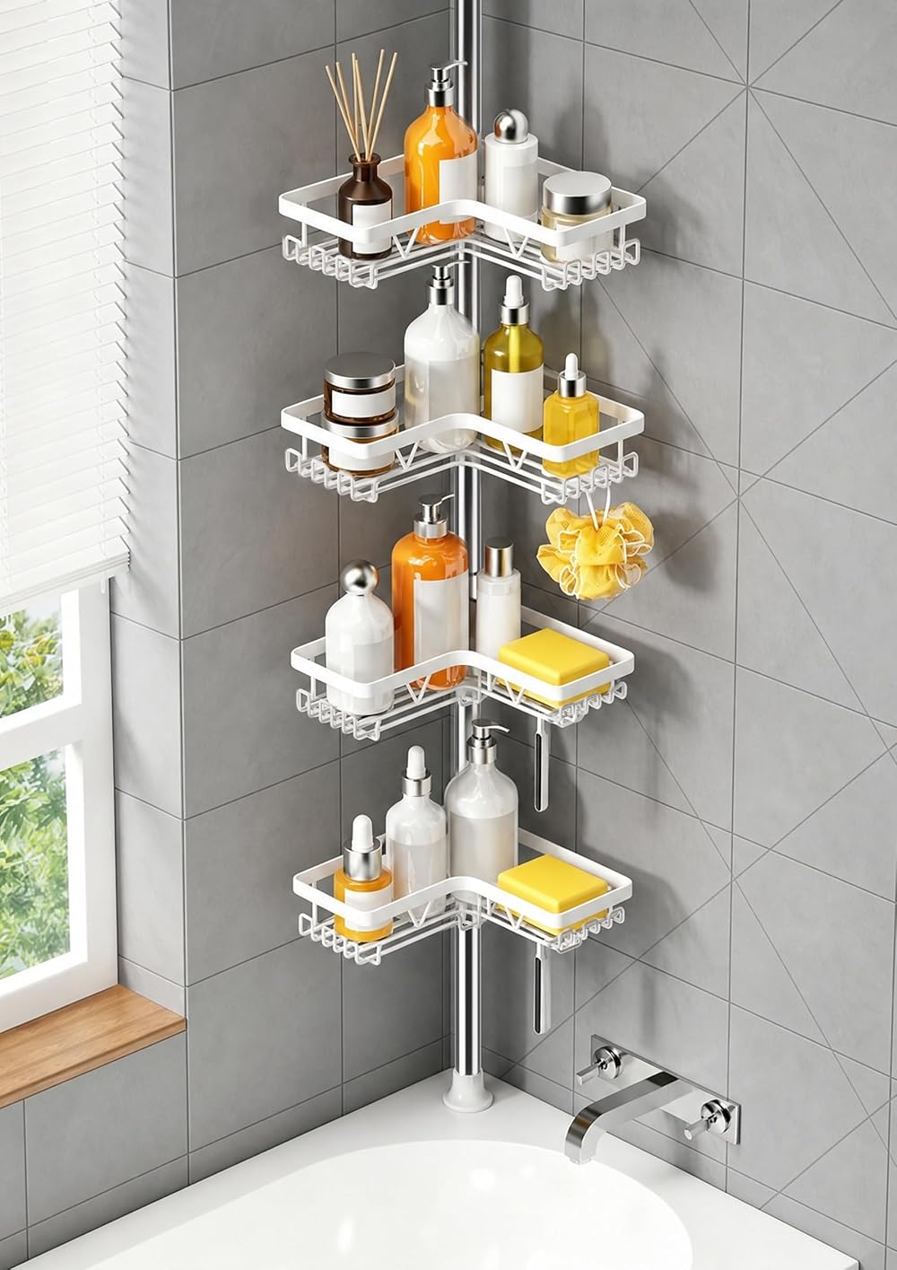 KEGII Telescopic Corner Shower Caddy Stainless Steel No Drilling White