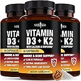 NEW AGE Vitamin D3 5,000 IU + K2 MK-7 100 mcg - 2-in-1 Bone, Immune & Heart Support, Easy to Swallow, Non-GMO - 180 Capsules