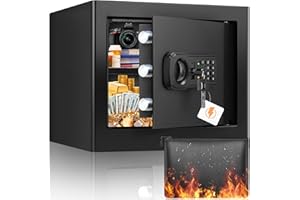 GHJGAGE 9.84" Tall Small Fireproof Safe Box, 1.2 Cu Ft Security Home Safe with Fireproof Money Bag, Digital Safes with Combination Lock and Removable Shelf for Home Personal Privacy Cash Medicine Documents