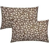 Kawani Brown Beige Daisy Floral Lumbar Pillow Covers, Vintage Flowers 12x20 Inch Set of 2, Block Print Cotton Linen Throw Pillows, Farmhouse Decor for Sofa, Couch, Porch, Bed Cushion, Outdoor