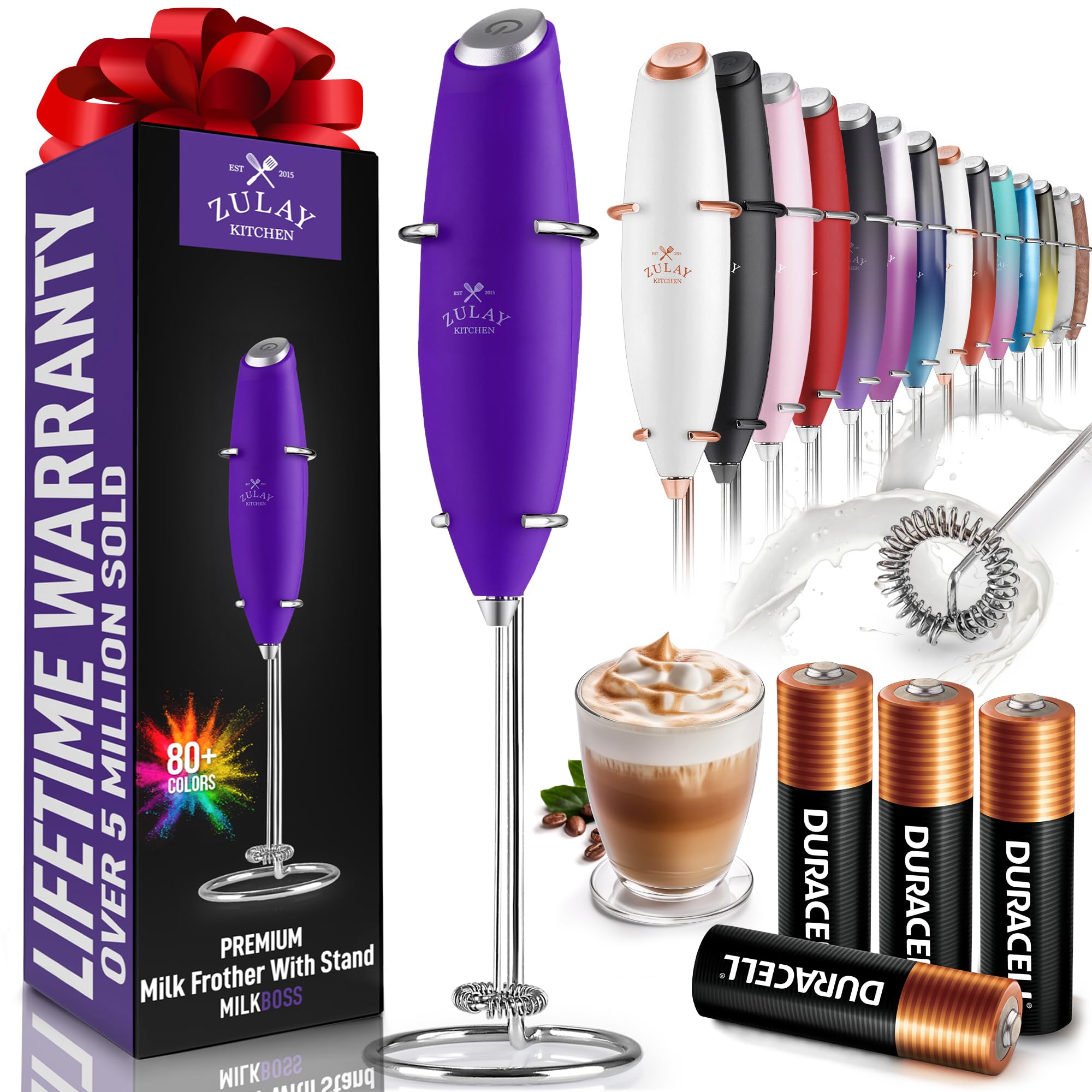 Zulay Kitchen Whisk Milk Frother with 4 Duracell