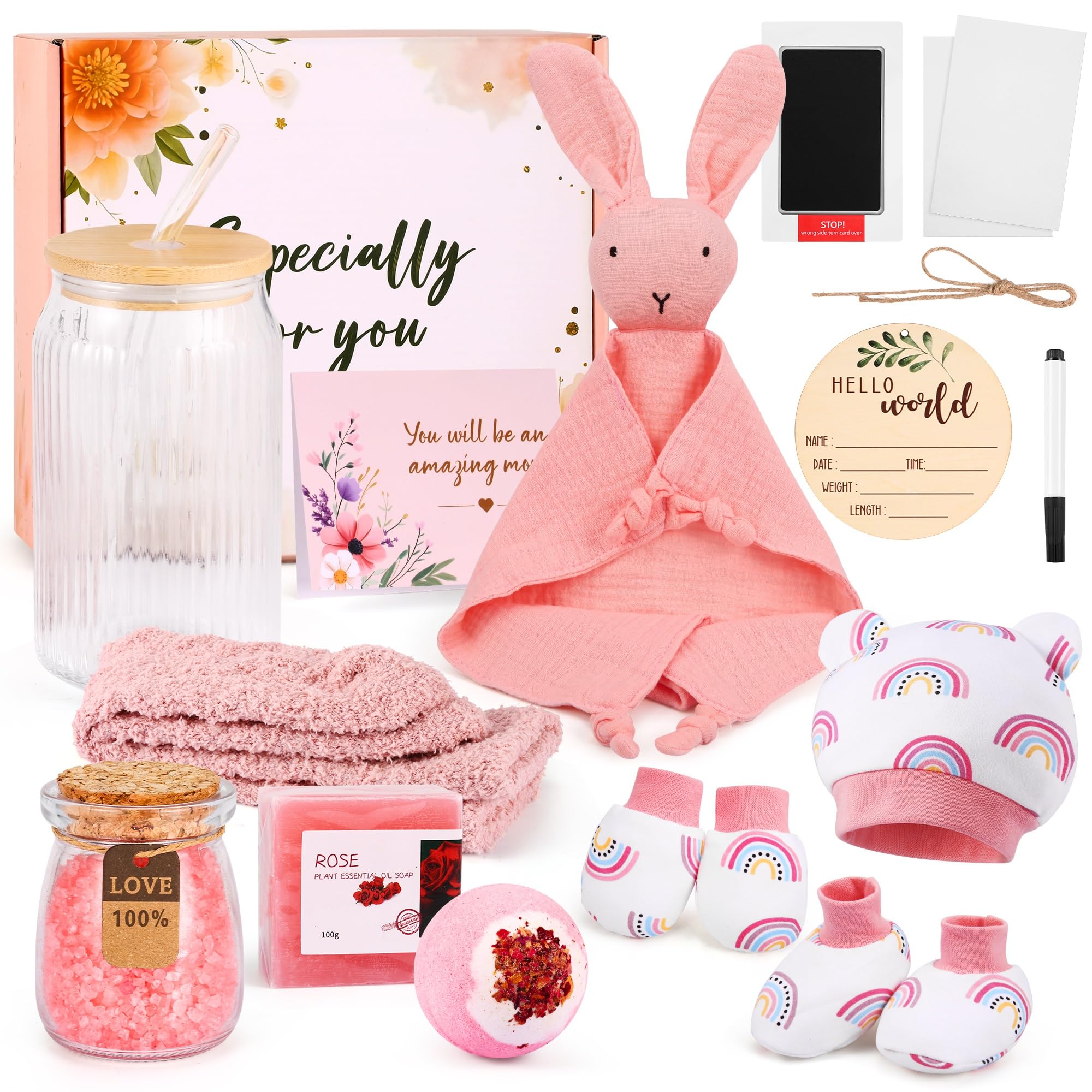 Photo 1 of ?EARLY MINDS New Mom & Baby Girl Gift Set, Newborn Essentials Stuff for First Time Moms, Pregnancy Gifts for Gender Reveal, Baby Shower, Expecting Mom Care Package After Birth