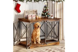 COZPAW Large Dog Crate Furniture - 48 inch Heavy Duty Dog Kennel Indoor for XLarge Breed with Double Doors, Wooden Dog Cage XL Modern Decorative End Table Pet House (Brown)