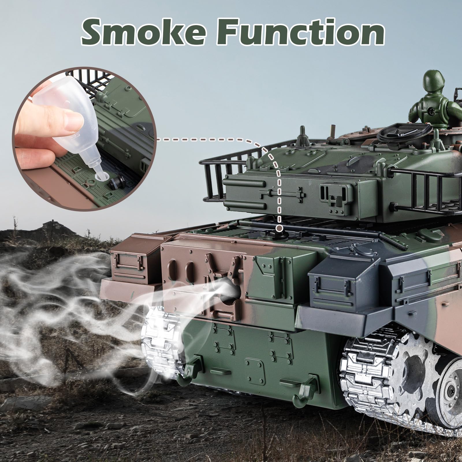 Supdex RC Tank, 1:18 Alloy Metal US M60 Remote Control Army Model Toys, 2.4Ghz RC Vehicle with Realistic Smoke, Sound and Lights, Military Tank That Shoots BBS and Water Bombs for Adults and Kids