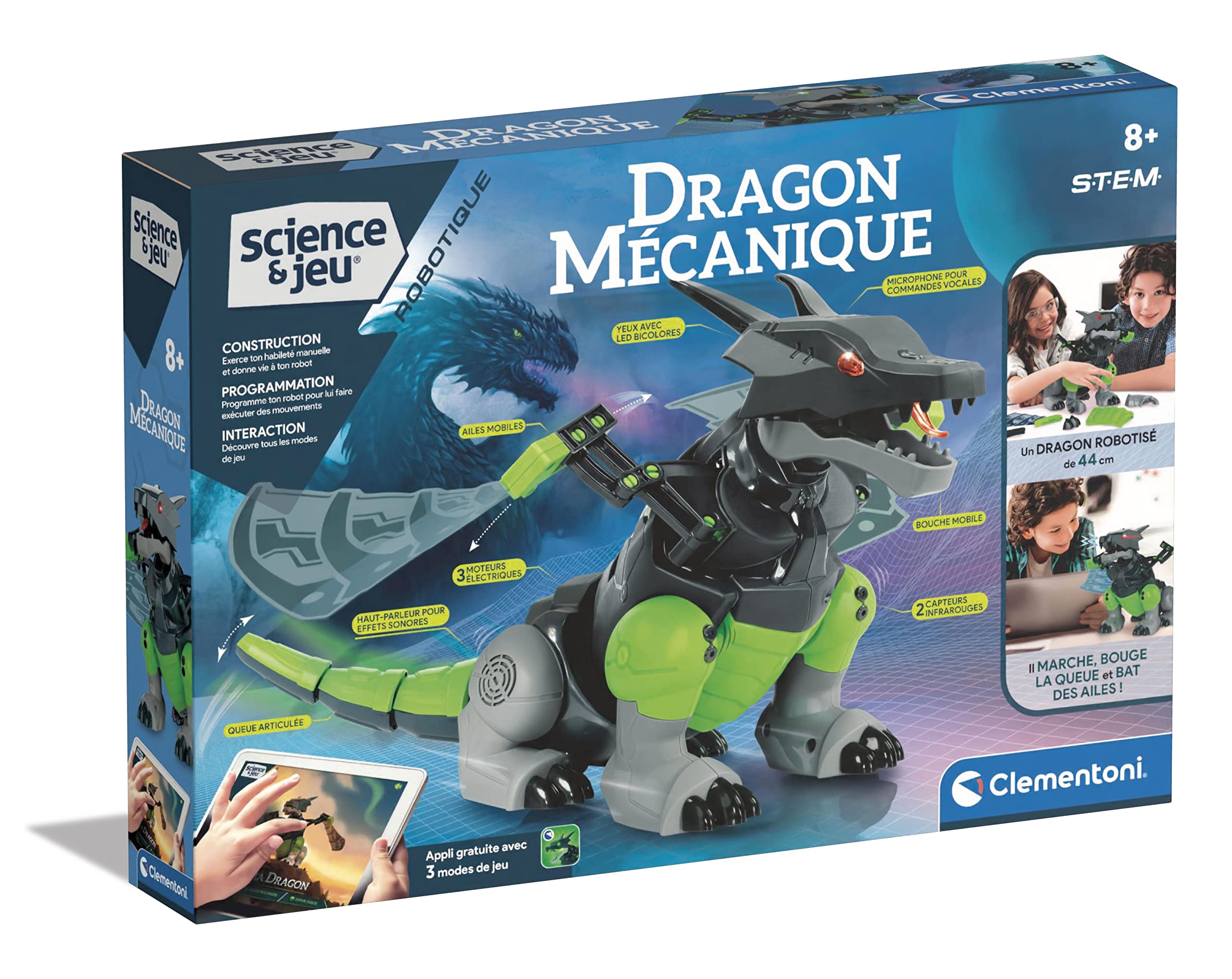 Clementoni - 52560 - Science & Play - Robotics - Mechanical Dragon - Construction Science Game for Children from 8 Years and Up - with 3 Motorized Elements