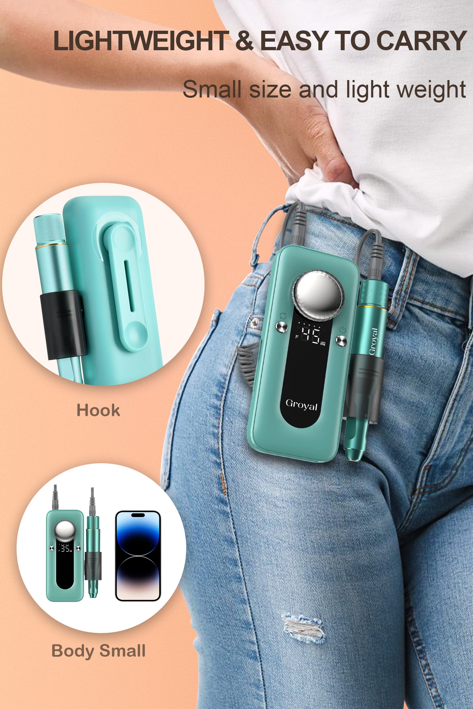 Electric Nail Drill Professional, 45000RPM Cordless Electric Nail File for Acrylic Gel Nails, Professional Nail Drill Manicure Pedicure Polishing Shape Tools for Home Salon - Image 4