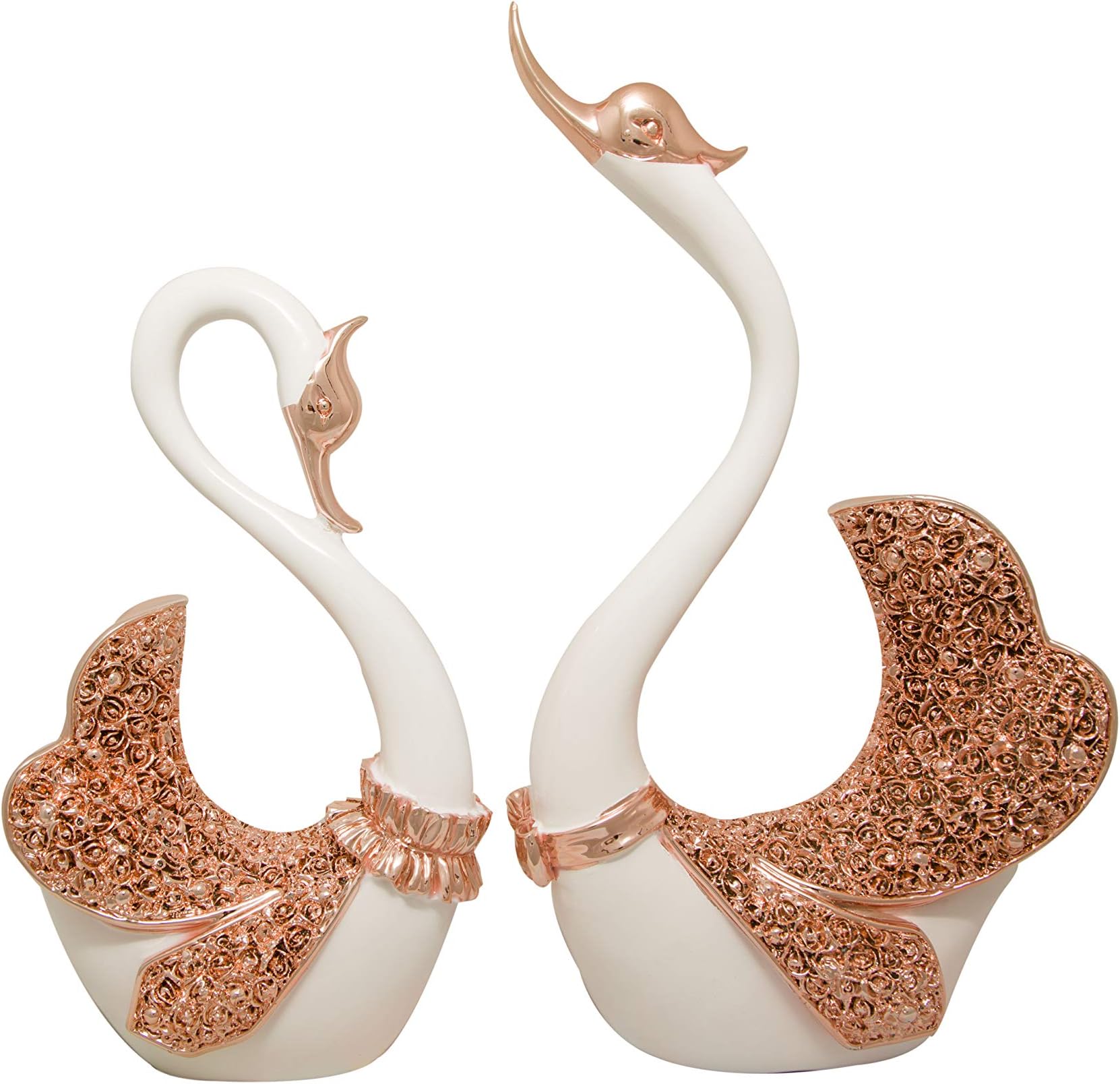 Avighna Ceramic Showpiece Figurine (showpiece 1: 27 x 15 x 8 cm, showpiece 2: 34 x 18 x 9 cm, White & Rose Gold)