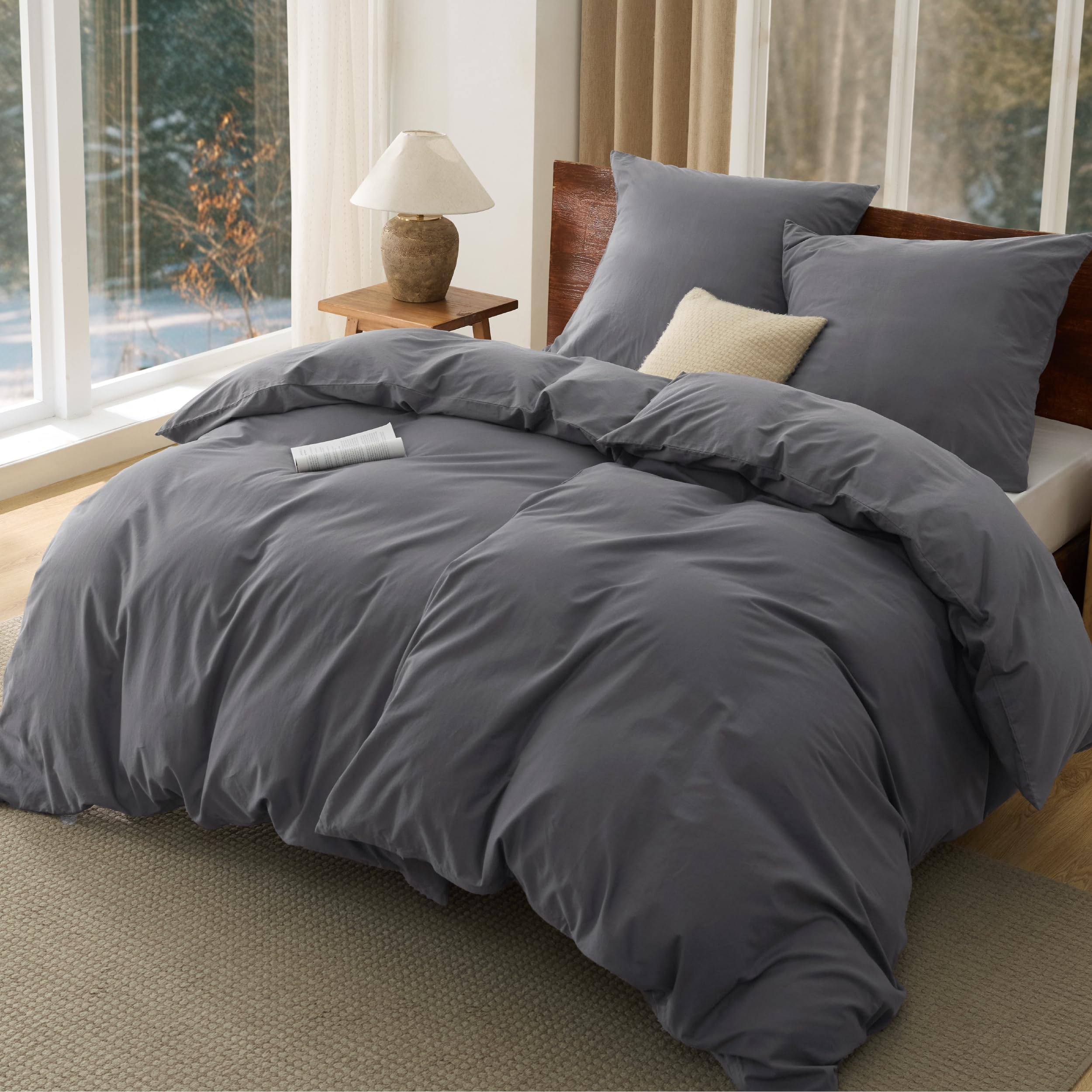 BEDSURE Bettwäsche 135x200 Baumwolle 4teilig - Anthrazit, 2 Kissen 80x80 cm