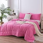 COTTEBED Softness Comforter Set KING Size Bed, Jersey Knit T-Shirt Feel Ultra-Soft Breathable Comy Cozy Lightweight Bedding Down Blanket Pillowsham Women Girl All Season, California/Cal King Rose Pink