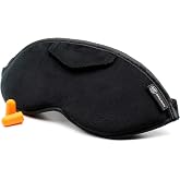 Dream Essentials Opulence Micro Plush Sleep Mask, Black Velvet Eye Mask for Sleeping with Earplugs, Front Pocket, Adjustable Strap, Soft Cotton Lining, Light Blocking Travel Accessory for Night Rest