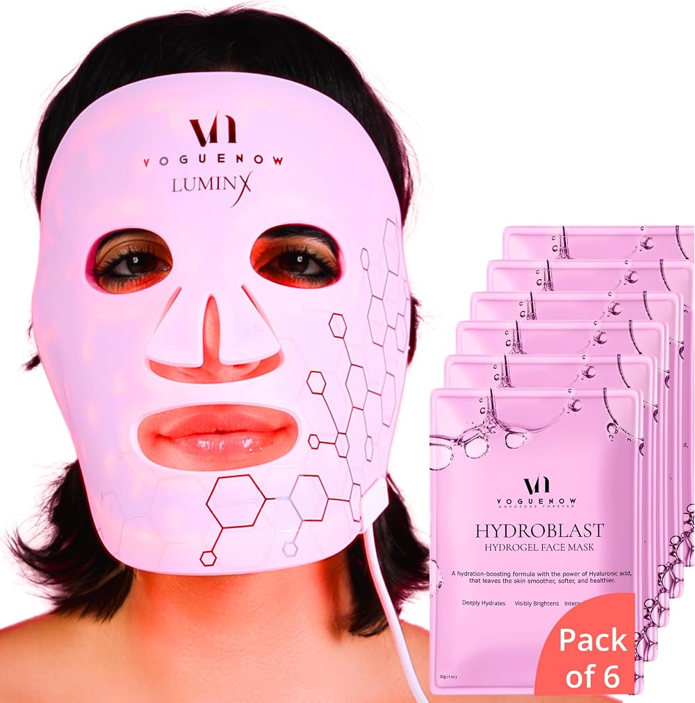 VogueNow LuminX LED Face Mask FDA Cleared 4 Color Light Therapy Spa Kit w/
