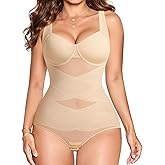 Gotoly Shapewear for Women Tummy Control Bodysuit Faja Body Shaper Waist Trainer V Neck Body Suit with Built in Bra