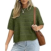 KIRUNDO Short Sleeve Sweater for Women Oversized Summer Crochet Tops Knit Pullover Beach Cover Up Cruise Vacation Outfits