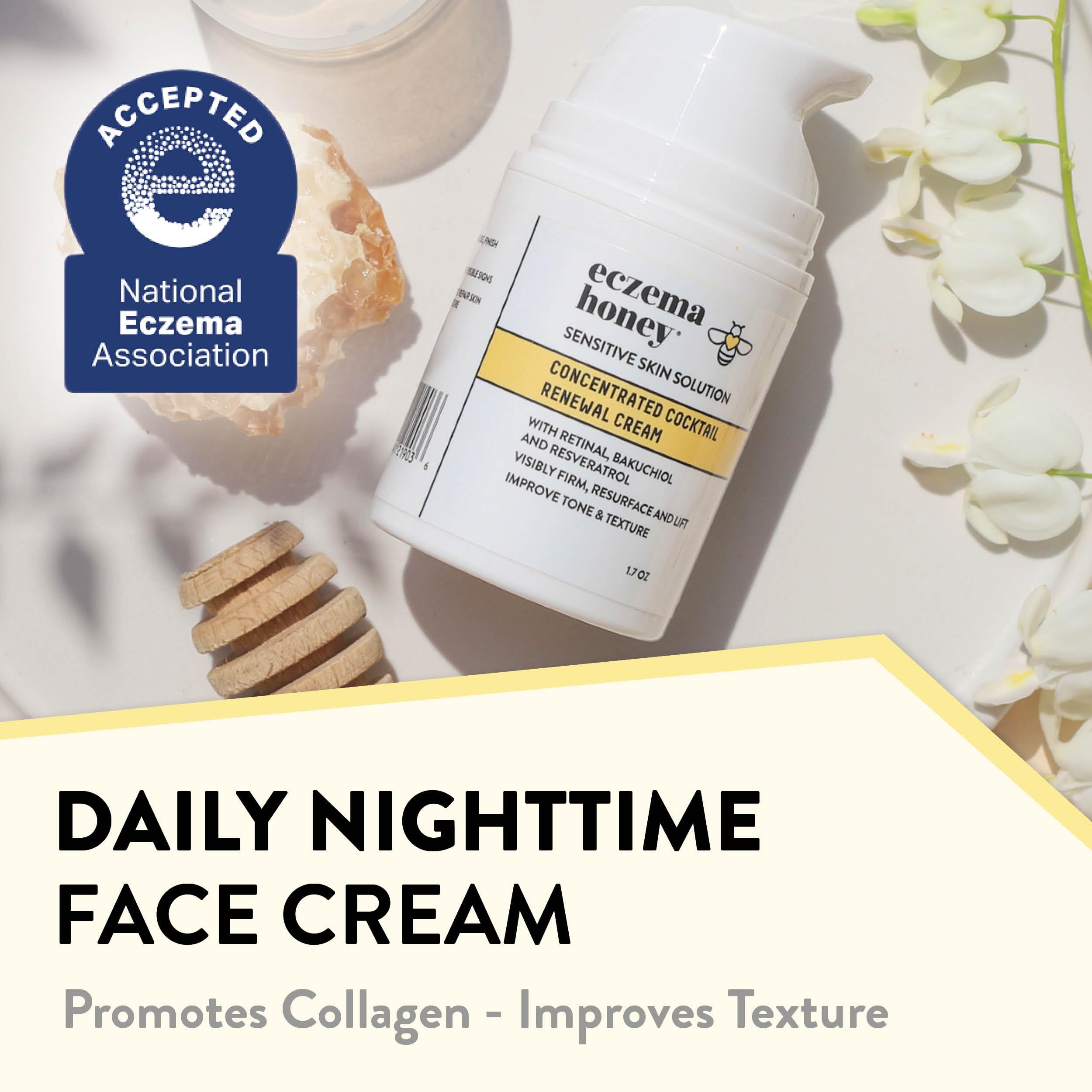 ECZEMA HONEY Concentrated Nighttime Renewal Face Cream - Anti Aging Skin Care Products - Unscented Face Moisturizer for Eczema, Dry & Sensitive Skin (1.7 Oz)
