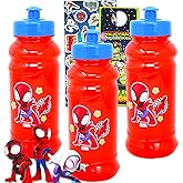 Marvel Spidey and Friends Plastic Water Bottle for Boys and Girls - 3pc Spiderman Travel Bundle with Reusable Water Bottle For Home, School, and Sports, Spiderman Stickers, and More