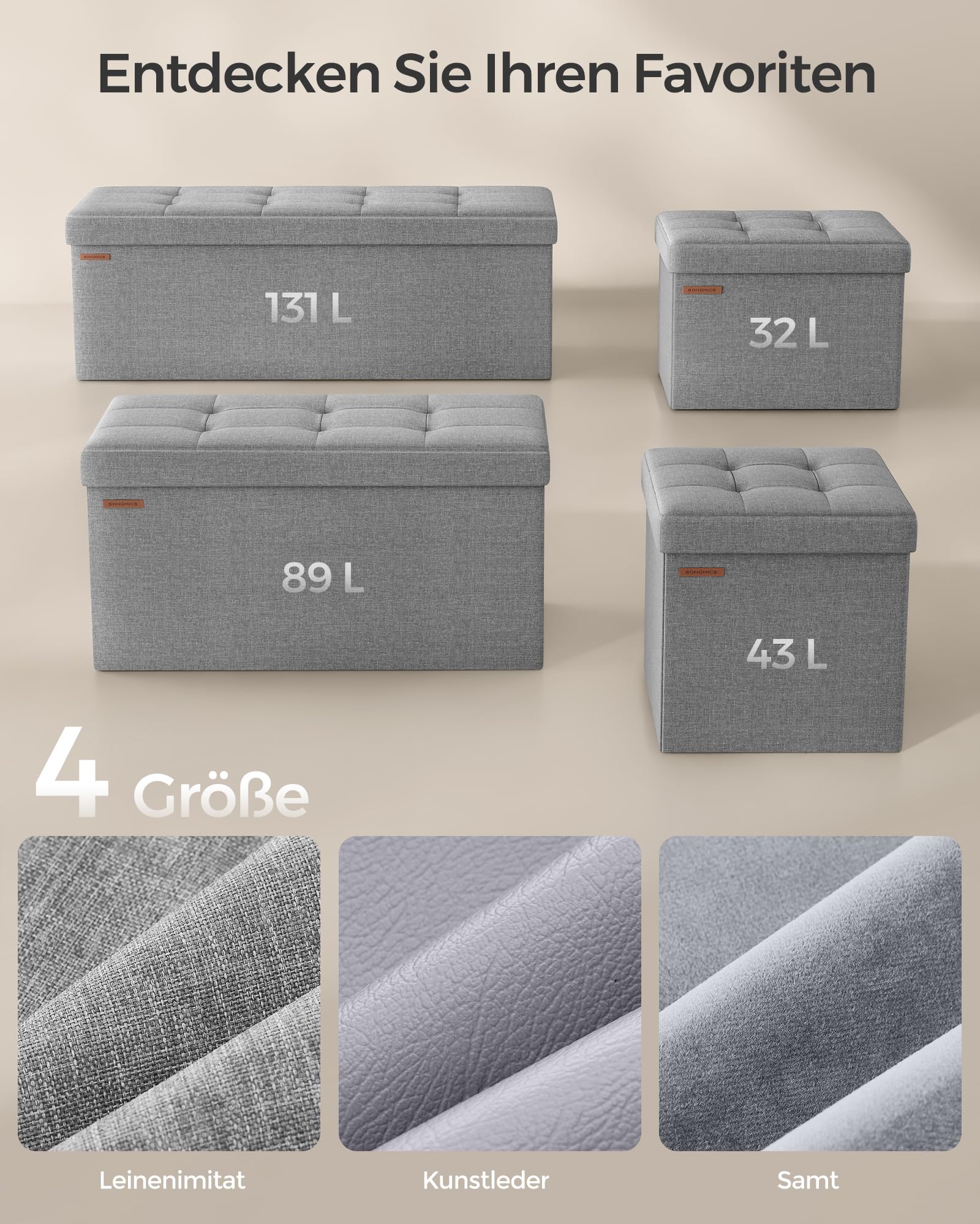 SONGMICS Sitzhocker mit Stauraum, klappbare Sitzbank, 38 x 110 x 38 cm Fußbank, Aufbewahrungsbox, bis 300 kg belastbar, für Wohnzimmer Schlafzimmer Flur, aschgrau LSF77G 8