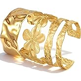 17 MILE Chunky Gold Bangle Bracelets for Women, 14K Gold Plated Statement Arm Cuff Bracelet Set, Chunky Bangle Stack for Women Jewelry Gifts