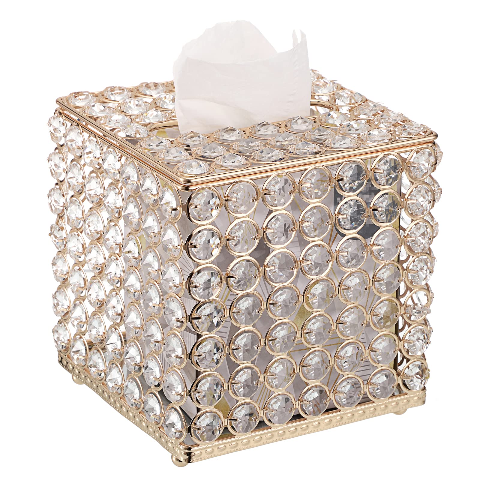 Photo 1 of Sumnacon Crystal Square Tissue Box Cover - Sparkling Glass Cube Tissue Box Holder, Decorative Facial Tissue Holder for Bedroom Bathroom Vanity Dresser Night Stand Table Office Home Decor, Gold
