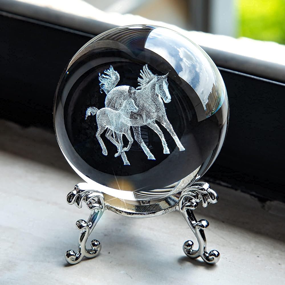 HDCRYSTALGIFTS 3D Laser Horse Crystal Ball 60mm with Stand