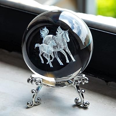HDCRYSTALGIFTS 3D Laser Horse Crystal Ball 60mm with Stand