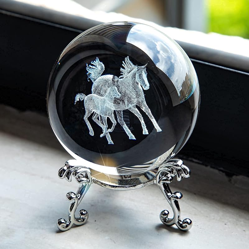HDCRYSTALGIFTS 3D Laser Horse Crystal Ball 60mm with Stand