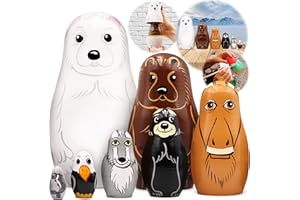 AEVVV Wooden Animal Nesting Dolls Set of 7 pcs - Matryoshka Polar Animals Figurines - North American Animals Alaska Souvenirs