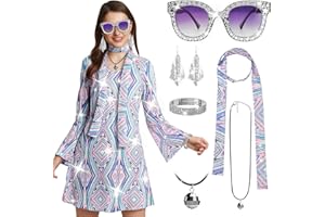 Gerophor 70's Disco Dress Costume Hippie Clothes Accessories Jewelry 70s Outfit Women Disco Uutfits for Women for Halloween