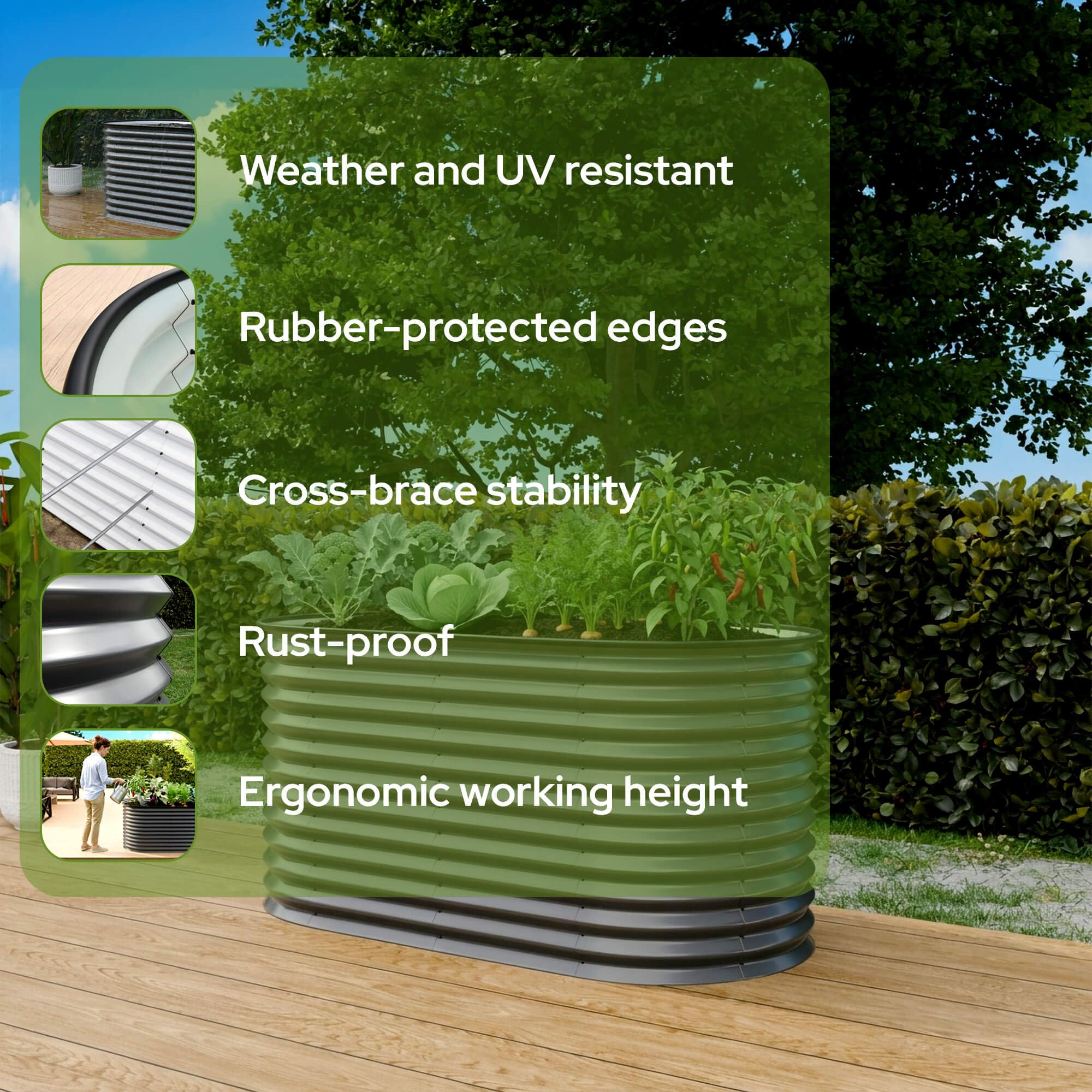 Arebos Hochbeet oval Metall 160x80x78 cm Anthrazit | Gartenbeet verzinkter Stahl rostfrei mit Gummikante 780 L, Stabil mit Querstreben | Gemüsebeet ideal für den Garten | für Gemüse, Kräuter & Blumen 2