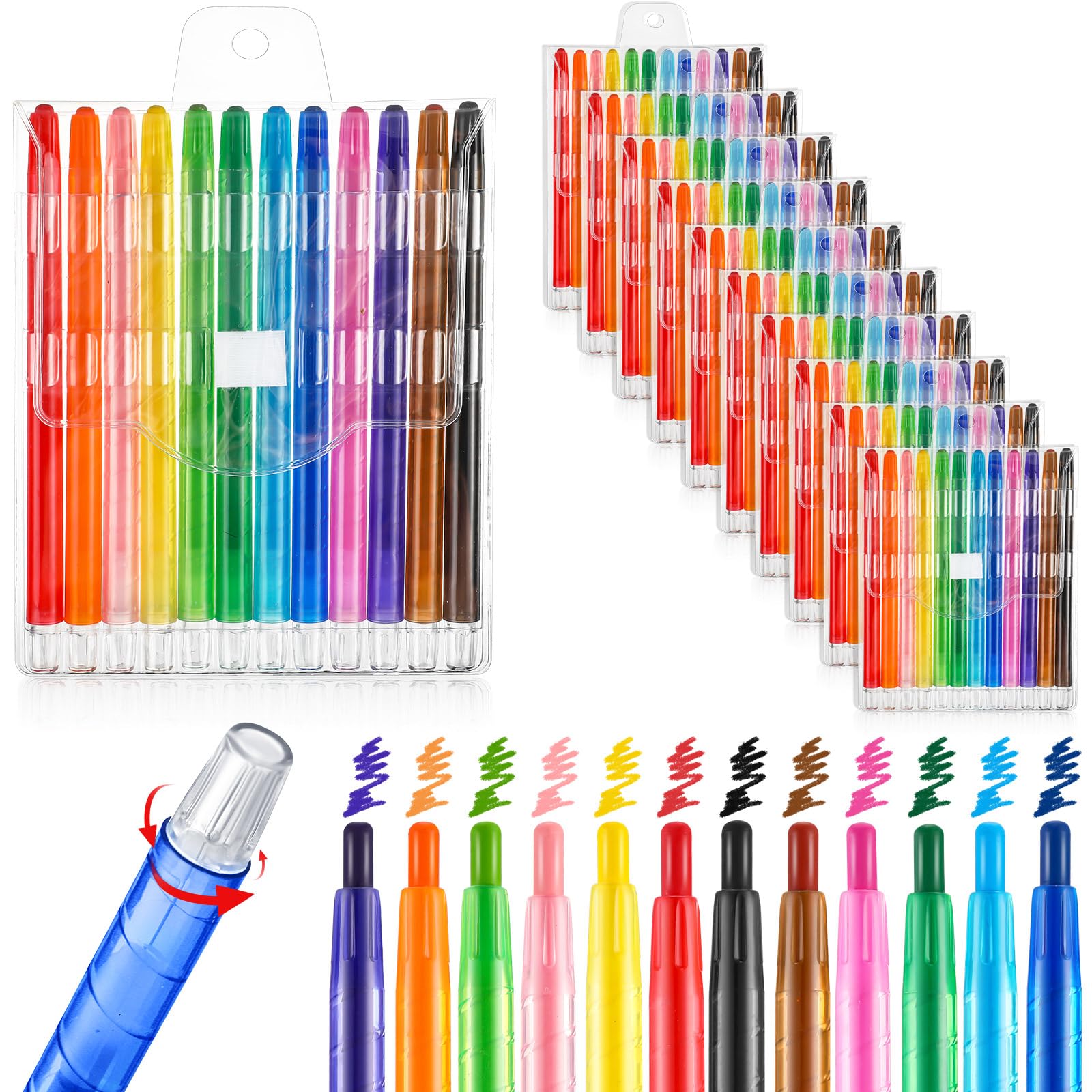 Photo 1 of AmazingSpark 24 Sets 12 Color Twist Crayons for Kids Coloring Drawing Art Supplies Non Toxic Twist Up Propelling Assorted Color Crayon Back to School Gifts for Kids Children School Supplies