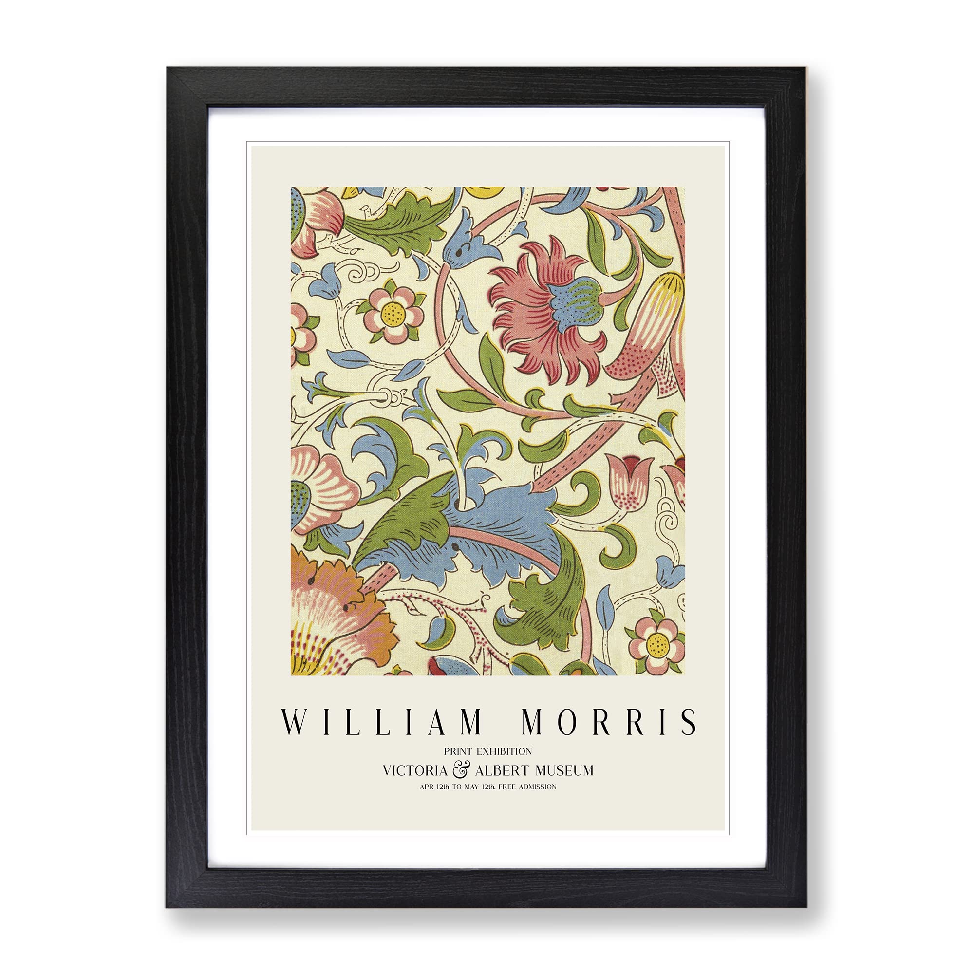 Lodden By William Morris Exhibition Museum Painting Framed Wall Art Print, Ready to Hang Picture for Living Room Bedroom Home Office Décor, Black A4 (34 x 25 cm)