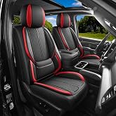 AOOG Seat Covers Custom Fit for Chevy Silverado GMC Sierra 2007-2026 1500/2500/3500 HD Crew Cab Pickup Truck Seat Cover Protector Cushion with Faux Leather Waterproof (Front Seat-BlackRed)