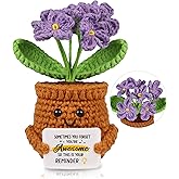 WenmthG Mini Positive Crochet Purple-Flower Doll - Funny Handmade Knitting Doll Birthday Emotional Inspirational Cheer Support Ideas Gifts for Women Girls Coworker Kids Back to School Gifts