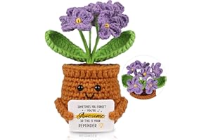 WenmthG Mini Positive Crochet Purple-Flower Doll - Funny Handmade Knitting Doll Birthday Emotional Inspirational Cheer Support Ideas Gifts for Women Girls Coworker Kids Back to School Gifts