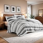 Regency Heights King Comforter Set, 3 Pieces Striped Bed Set, Soft Brushed Microfiber Reversible Bedding Set for All Season, Lightweight & Breathable Bedding Set with Comforter & Shams, Black/Grey