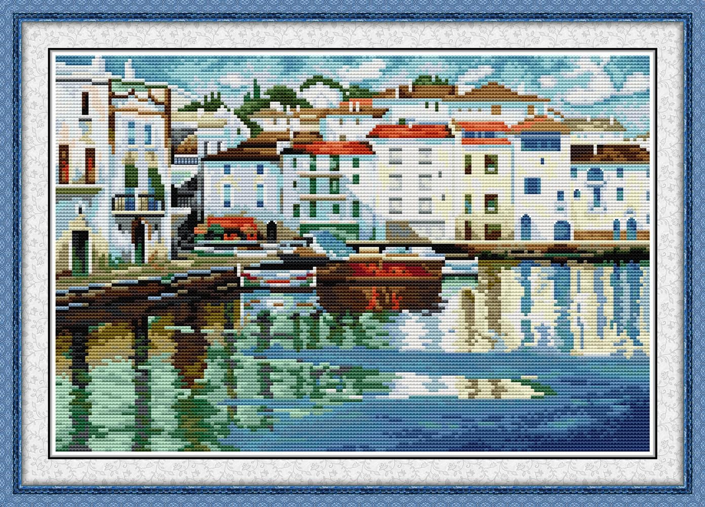 ABEUTY Cross Stitch Kits Quiet Bay for Adults Pre Printed or NOT, DIY 14 Count Embroidery Sewing Starter Kit Stamped or Unstamped DMC Needlework Easy Beginners (Stamped)