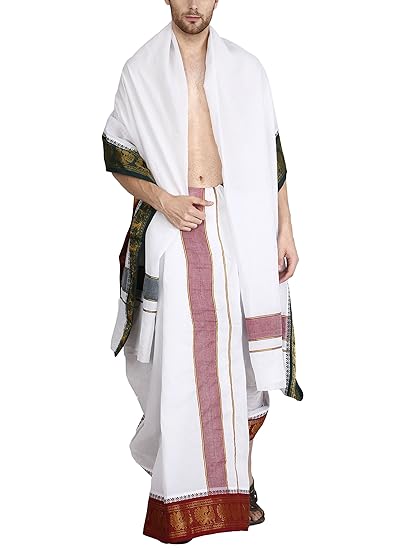 Men's 9X5 Panjagajam white dhoti set for men,annapakshi,Color White