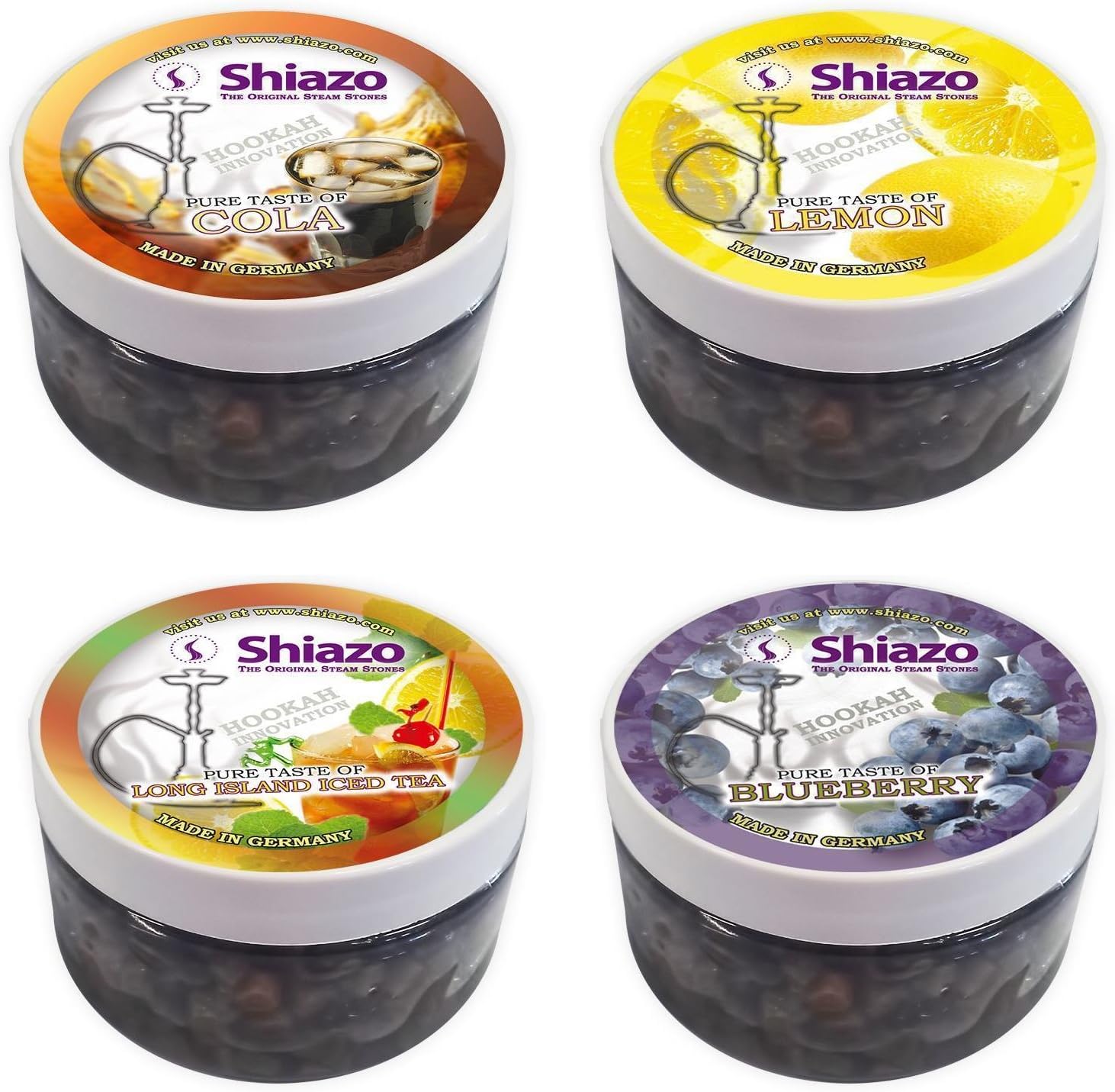 Kertou Shiazo 4-Set Steam Stones Shisha Nicotine Free Hookah Tobacco Substitute, 4x100g (Blueberry+cola+Lemon+Long Island iced Tea)